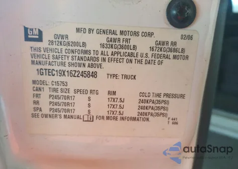 2006 GMC New Sierra C1500 из США, поврежденный, VIN 1GTEC19X16Z245848